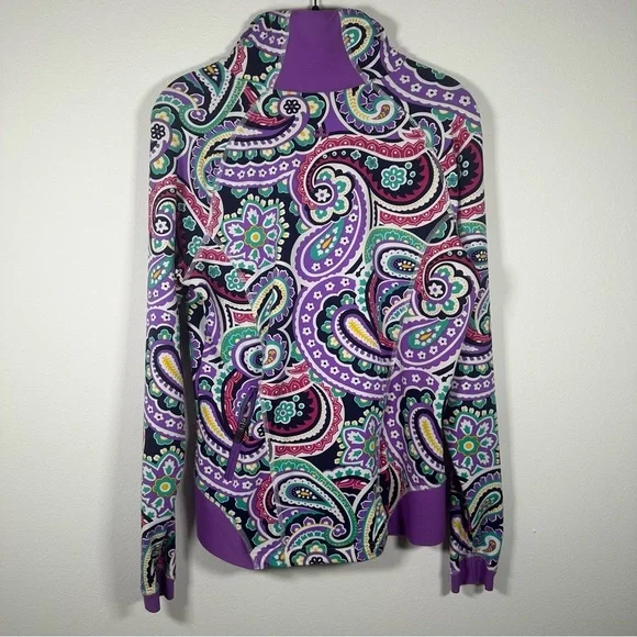 Peter Millar Womens Performance 1/4 Zip Pull Over Size Small Purple Paisley Golf - Picture 2 of 9